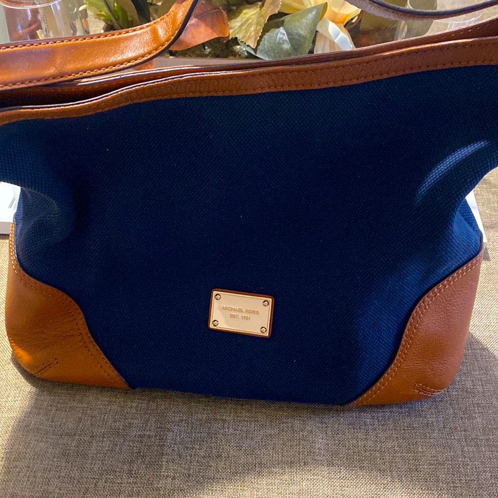 Navy Blue And Tan Michael Kors Hobo